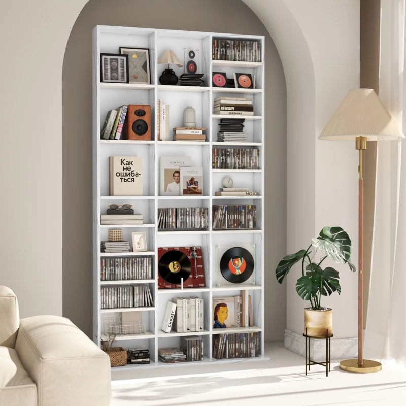 Adjustable CD Storage Unit with Marble Effect, 102 x 195 cm - Stylish and Functional Media Organizer