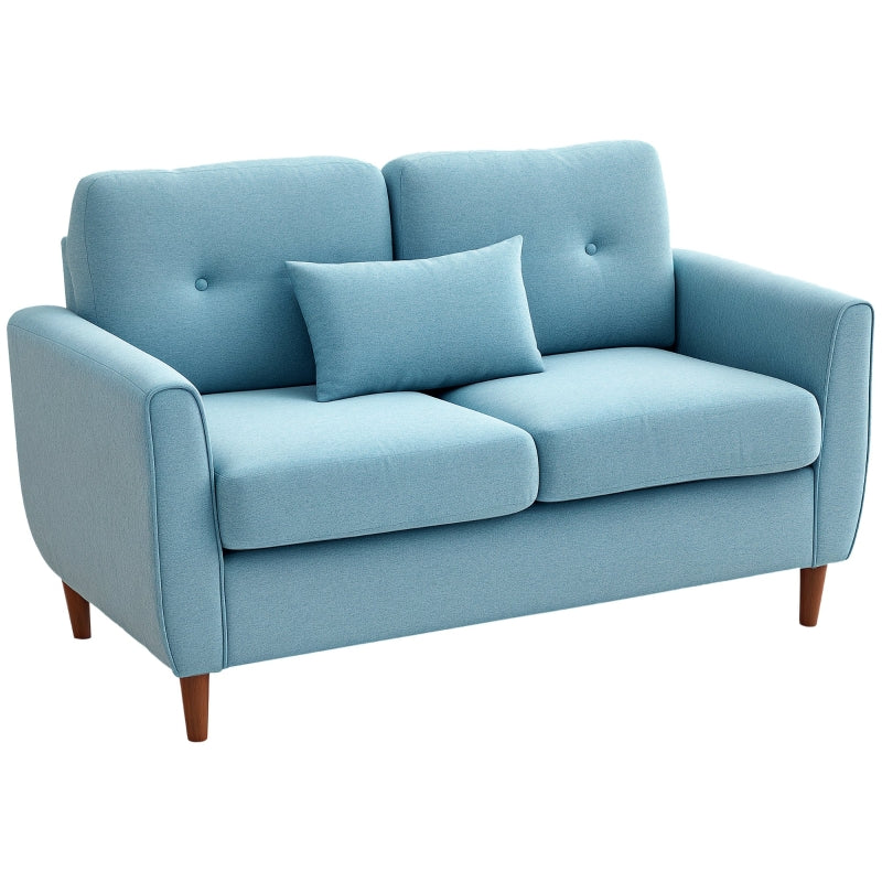 Modern 2 Seater Fabric Sofa with Spring Cushions and Wooden Legs, Tufted Love Seat for Living Room, Light Blue