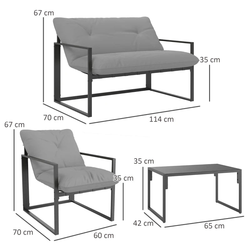 Four-Piece Relaxed Back Outdoor Dining Set in Black and Light Grey for Garden