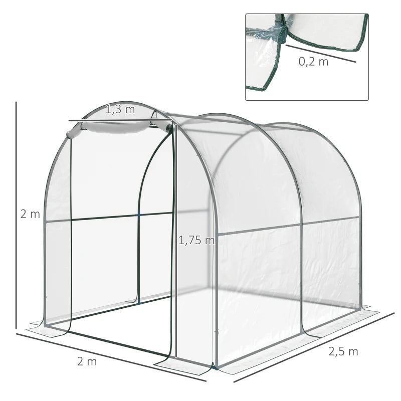 Green Walk-in Polytunnel Greenhouse, 2.5 x 2m