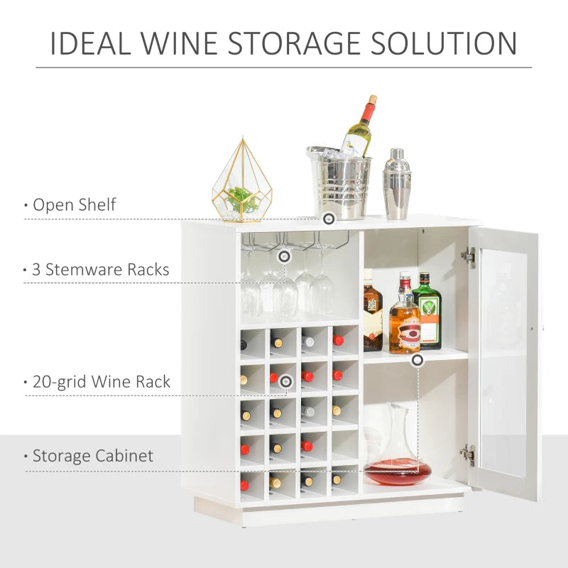 Modern Wine Cabinet with Glass Door & 20-Bottle Rack - Stylish Cupboard for Living Room, Home Bar, Dining Room Decor