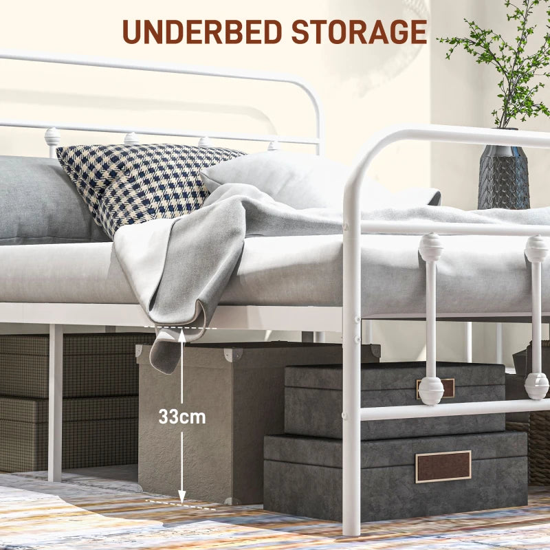 Double Minimalistic Metal Bed Frame in White - Stylish, Durable, Modern Design for Bedroom - Easy Assembly & Space-Saving