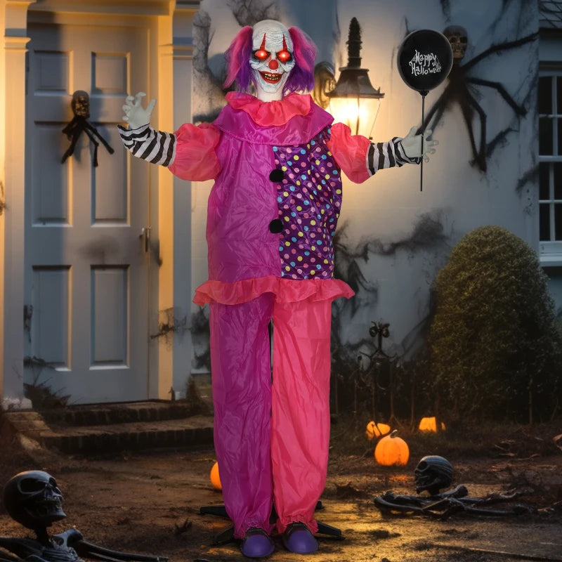 Scary Animated Clown Decoration - Spooky Pink & Purple Halloween Prop for Haunted House & Party