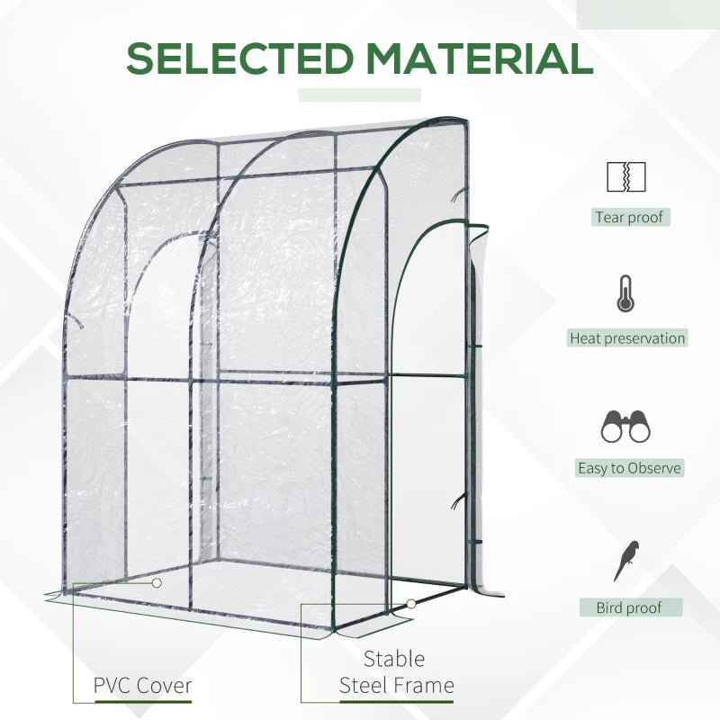 Green Walk-In Wall Tunnel Greenhouse with Zippered Door, Clear Cover - 143cm x 118cm x 212cm