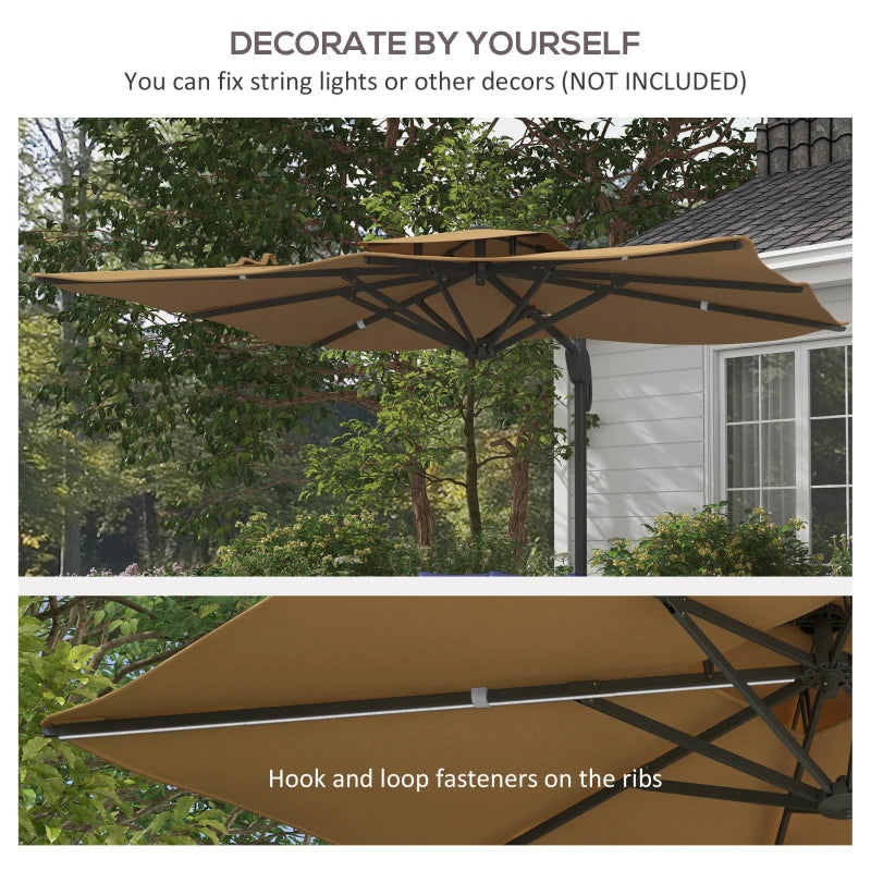 Khaki 3m Cantilever Parasol with Hydraulic Mechanism - Dual Vented