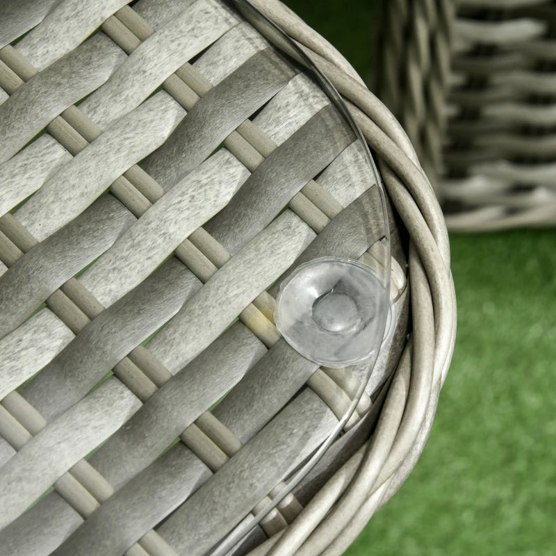 Grey Rounded Wicker Chairs With Glass Top Table