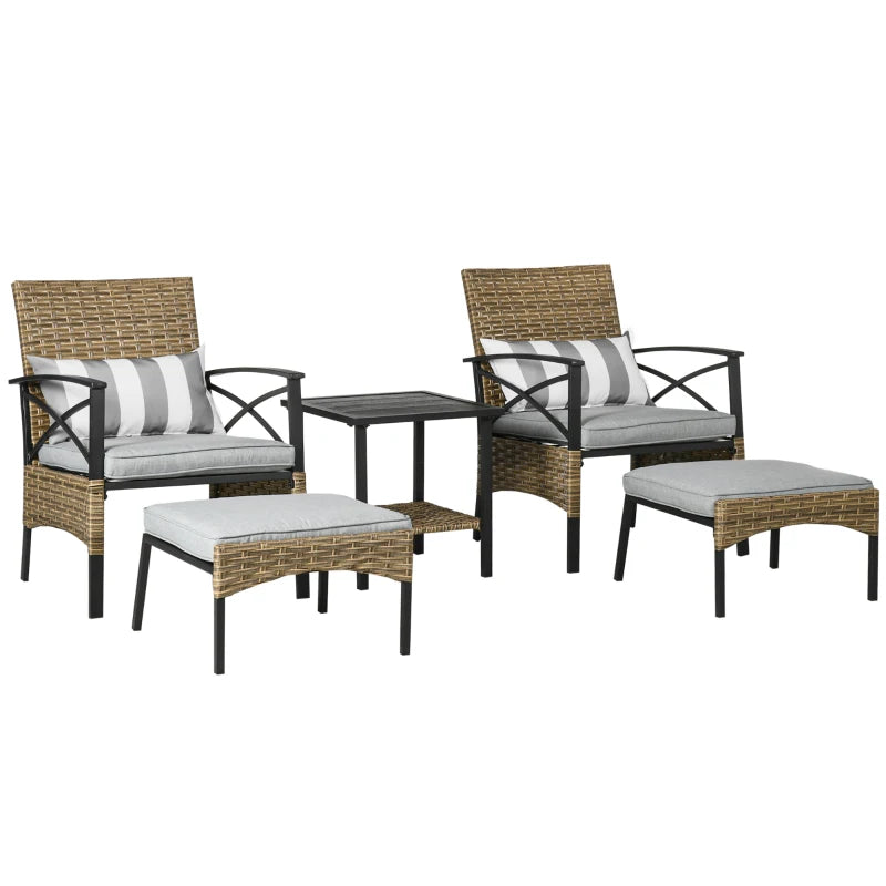 5 Piece Rattan Bistro Set With Footrests & Padded Outdoor Seating