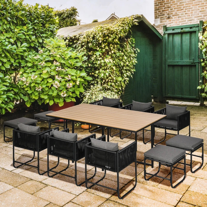 10 Seater Rattan Table & Chairs With Grey Cushions