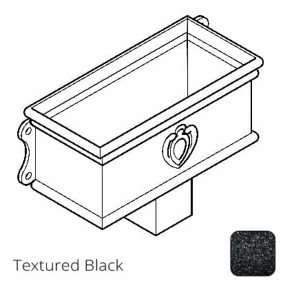 100 x 75mm (4"x3") Cast Aluminium Ornamental Hopper (with motif) - 410 x 190 x 180mm - Textured Black - Trade Warehouse