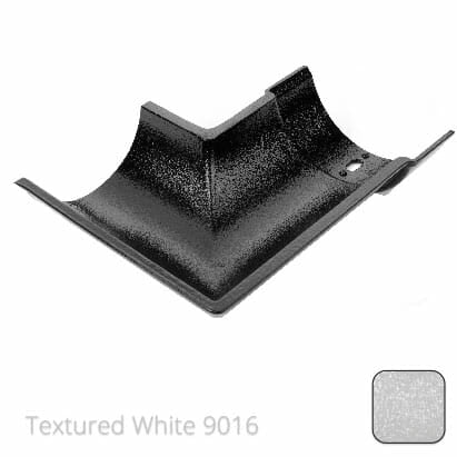 115mm (4.5") Beaded Half Round Cast Aluminium 135 degree Internal Gutter Angle - Textured Traffic White RAL 9016 - Trade Warehouse