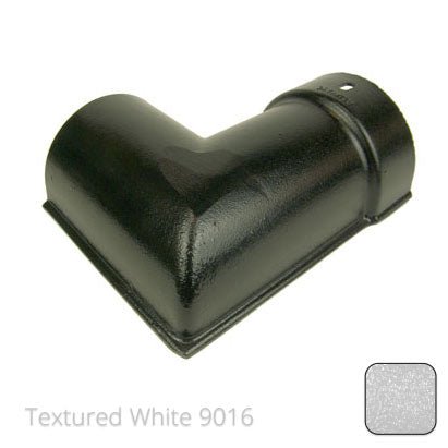 115mm (4.5") Beaded Half Round Cast Aluminium 90 degree External Gutter Angle - Textured Traffic White RAL 9016 - Trade Warehouse