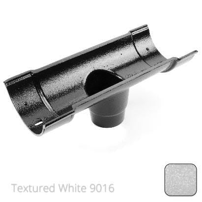 115mm (4.5") Beaded Half Round Cast Aluminium Double Socket Running Outlet with 63mm outlet pipe - Textured Traffic White RAL 9016 - Trade Warehouse