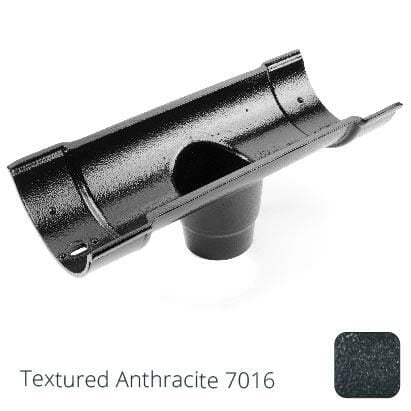 115mm (4.5") Beaded Half Round Cast Aluminium Double Socket Running Outlet with 75mm outlet pipe - Textured Anthracite Grey RAL 7016 - Trade Warehouse