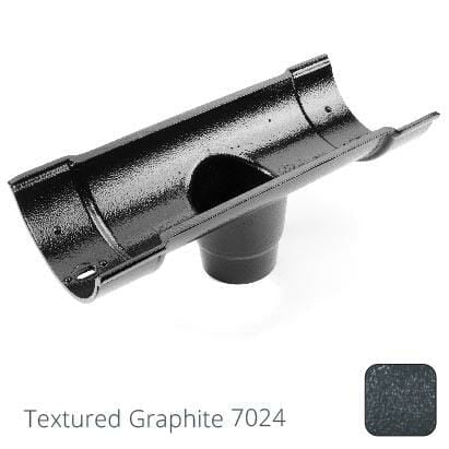 115mm (4.5") Beaded Half Round Cast Aluminium Double Socket Running Outlet with 75mm outlet pipe - Textured Graphite Grey RAL 7024 - Trade Warehouse
