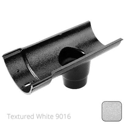 115mm (4.5") Beaded Half Round Cast Aluminium Single Spigot/Socket Running Outlet with 63mm outlet pipe - Textured Traffic White RAL 9016 - Trade Warehouse