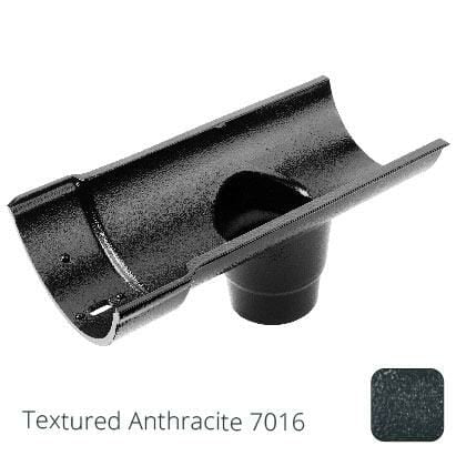 115mm (4.5") Beaded Half Round Cast Aluminium Single Spigot/Socket Running Outlet with 75mm outlet pipe - Textured Anthracite Grey RAL 7016 - Trade Warehouse