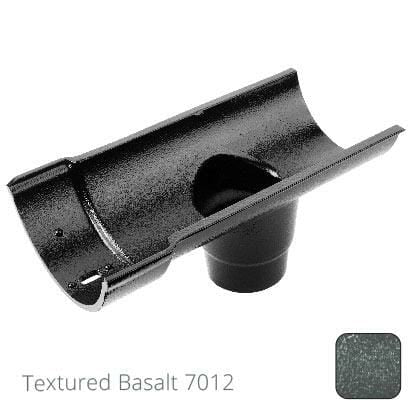 115mm (4.5") Beaded Half Round Cast Aluminium Single Spigot/Socket Running Outlet with 75mm outlet pipe - Textured Basalt Grey RAL 7012 - Trade Warehouse