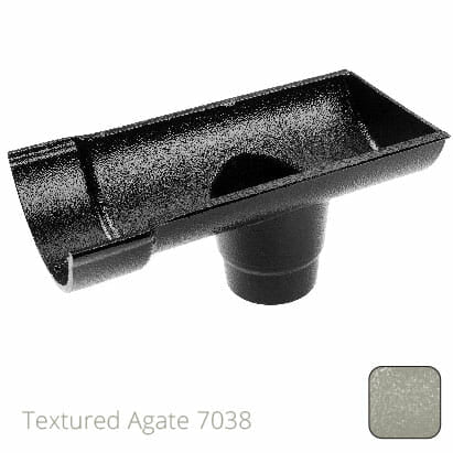 115mm (4.5") Beaded Half Round Cast Aluminium Stop-end Socket Outlet with 63mm outlet pipe - Textured Agate Grey RAL 7038 - Trade Warehouse