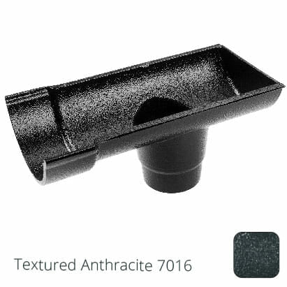 115mm (4.5") Beaded Half Round Cast Aluminium Stop-end Socket Outlet with 63mm outlet pipe - Textured Anthracite Grey RAL 7016 - Trade Warehouse