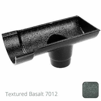 115mm (4.5") Beaded Half Round Cast Aluminium Stop-end Socket Outlet with 63mm outlet pipe - Textured Basalt Grey RAL 7012 - Trade Warehouse