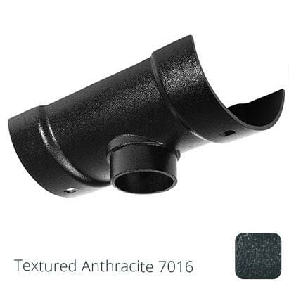 115mm (4.5") Half Round Cast Aluminium 63mm Gutter Outlet - Textured Anthracite Grey RAL 7016 - Trade Warehouse