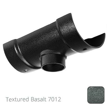 115mm (4.5") Half Round Cast Aluminium 63mm Gutter Outlet - Textured Basalt Grey RAL 7012 - Trade Warehouse