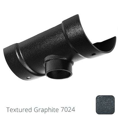 115mm (4.5") Half Round Cast Aluminium 63mm Gutter Outlet - Textured Graphite Grey RAL 7024 - Trade Warehouse