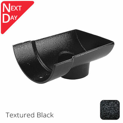 115mm (4.5") Half Round Cast Aluminium 63mm Stop End Socket Outlet - Textured Black - Trade Warehouse