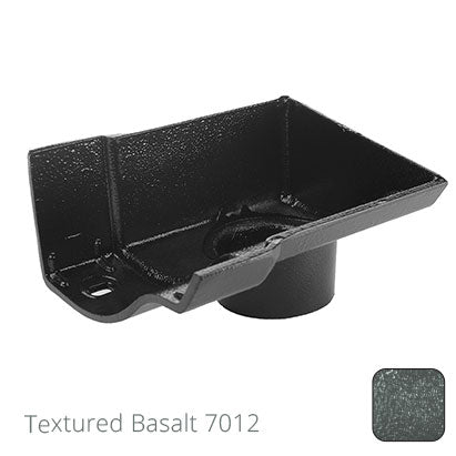 125mm (5") Half Round Cast Aluminium 76mm Stop End Socket Outlet - Textured Basalt Grey RAL 7012 - Trade Warehouse
