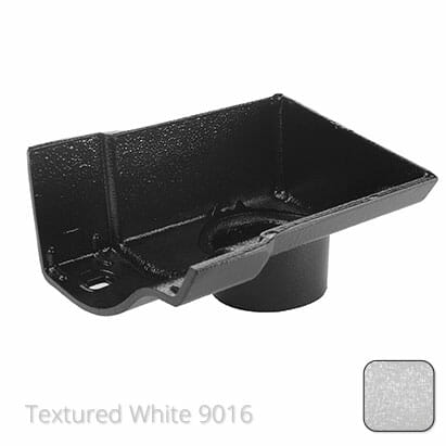 125mm (5") Half Round Cast Aluminium 76mm Stop End Socket Outlet - Textured Traffic White RAL 9016 - Trade Warehouse