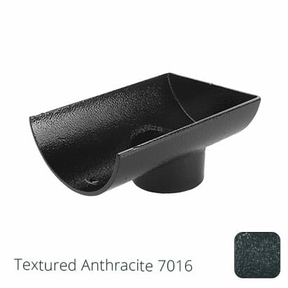 125mm (5") Half Round Cast Aluminium 76mm Stop End Spigot Outlet - Textured Anthracite Grey RAL 7016 - Trade Warehouse