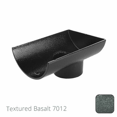 125mm (5") Half Round Cast Aluminium 76mm Stop End Spigot Outlet - Textured Basalt Grey RAL 7012 - Trade Warehouse