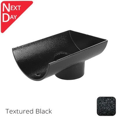 125mm (5") Half Round Cast Aluminium 76mm Stop End Spigot Outlet - Textured Black - Trade Warehouse