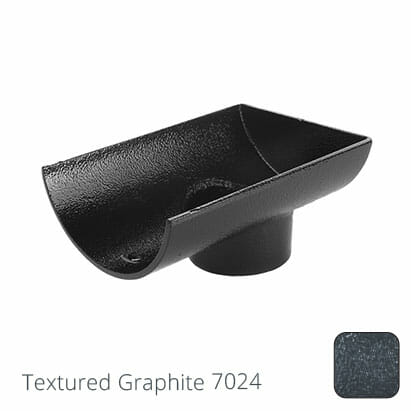 125mm (5") Half Round Cast Aluminium 76mm Stop End Spigot Outlet - Textured Graphite Grey RAL 7024 - Trade Warehouse
