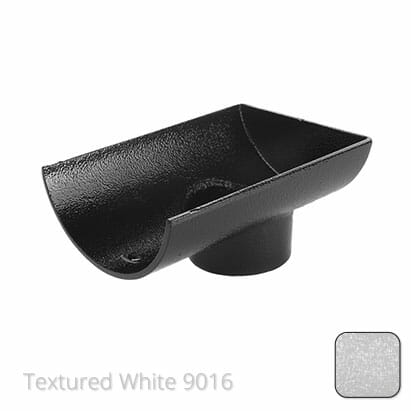125mm (5") Half Round Cast Aluminium 76mm Stop End Spigot Outlet - Textured Traffic White RAL 9016 - Trade Warehouse