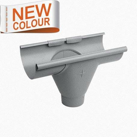 125mm Half Round RAL 9007 'Grey Aluminium' Galvanised Steel 80mm 'prefab' Gutter Outlet - Trade Warehouse