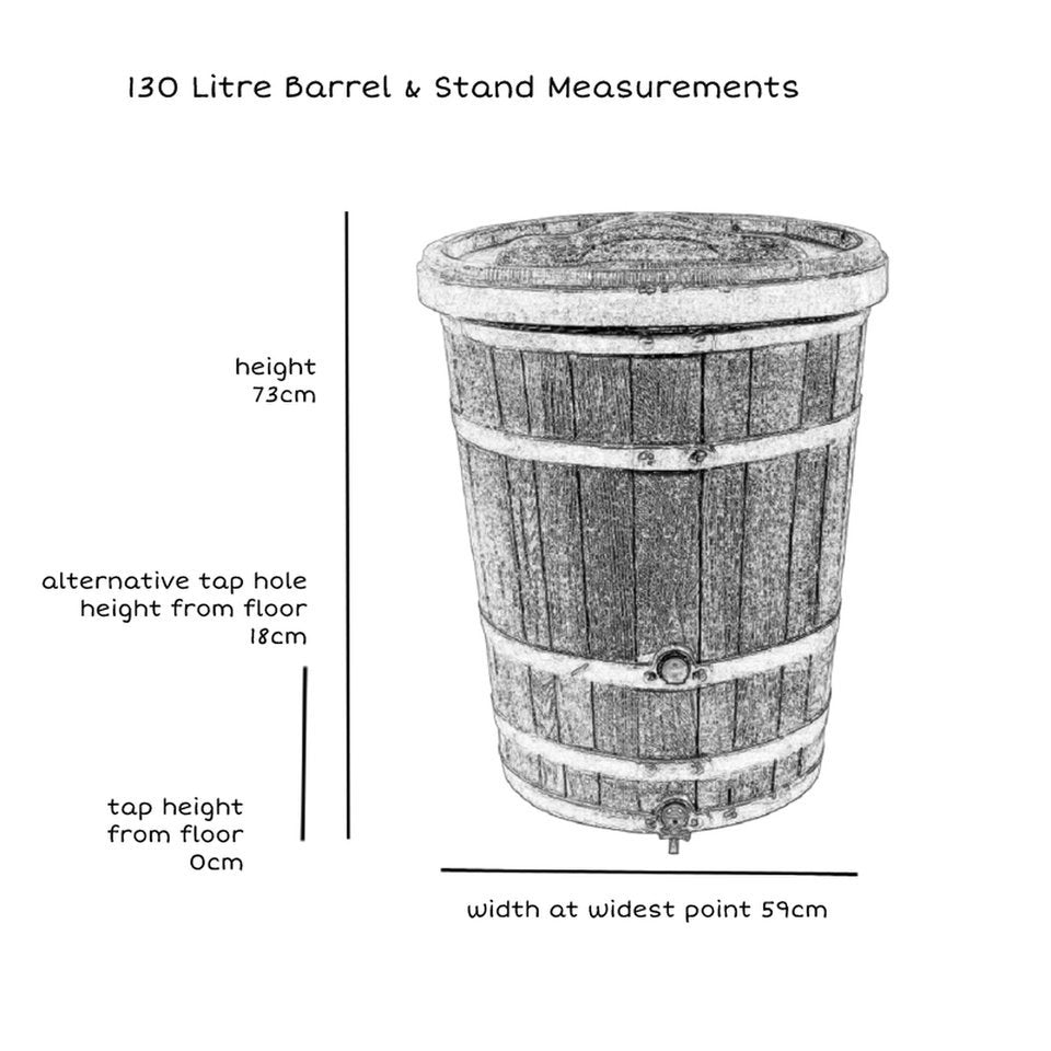 130L Conical Water Butt - Wood Effect Barrel - Trade Warehouse