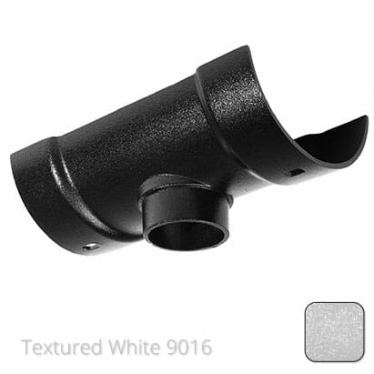 150mm (6")Half Round Cast Aluminium 76mm Gutter Outlet - Textured Traffic White RAL 9016 - Trade Warehouse