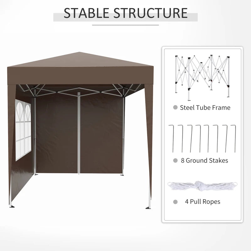 2m x 2m Brown Gazebo With 2 Walls and 2 Windows