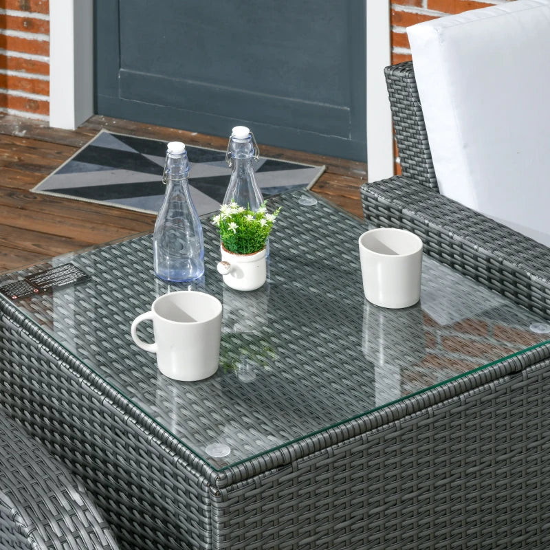 Grey 7 Seater Rattan Furniture Set with Wicker Sofa, Reclining Armchair and Glass Table