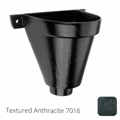 200mm Cast Aluminium Flat Back Hopper Head - 76mm (3") Outlet - Textured Anthracite Grey RAL 7016 - Trade Warehouse