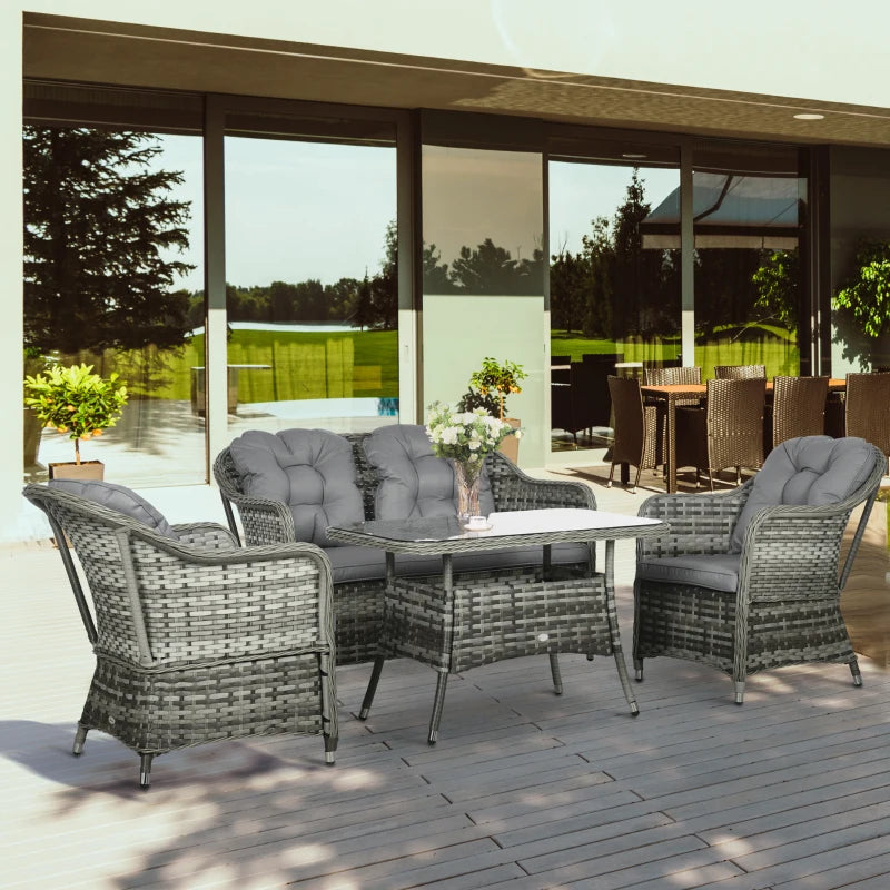 Grey Rounded Wicker Chairs With Glass Top Table