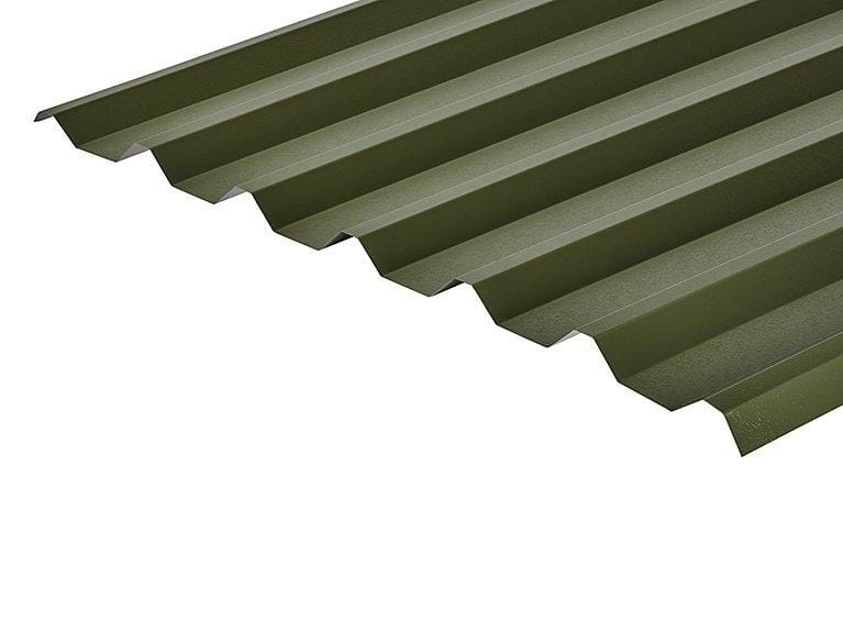 34/1000 Box Profile PVC Plastisol Coated 0.7mm Metal Roof Sheet Olive Green - Trade Warehouse