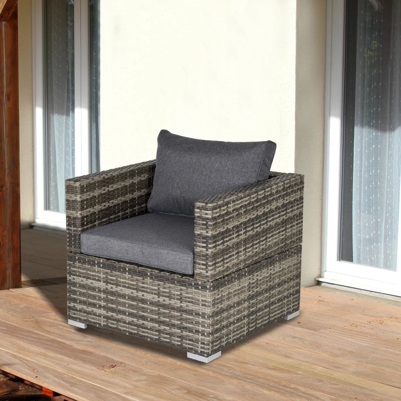 Dark Grey Single Seater Rattan Chair with Padded Cushions