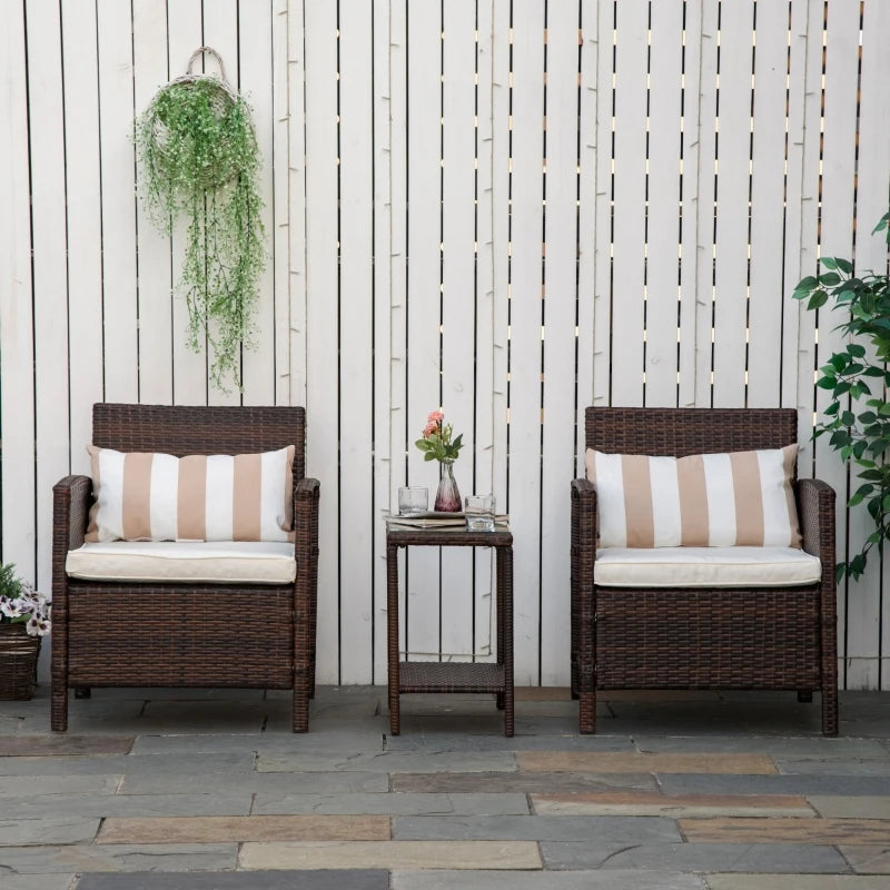 Brown 2-Seater Rattan Bistro Set With Cushions
