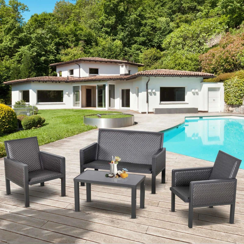 Deep Grey 4 Piece Aluminum PE Rattan Sofa Set With Coffee Table