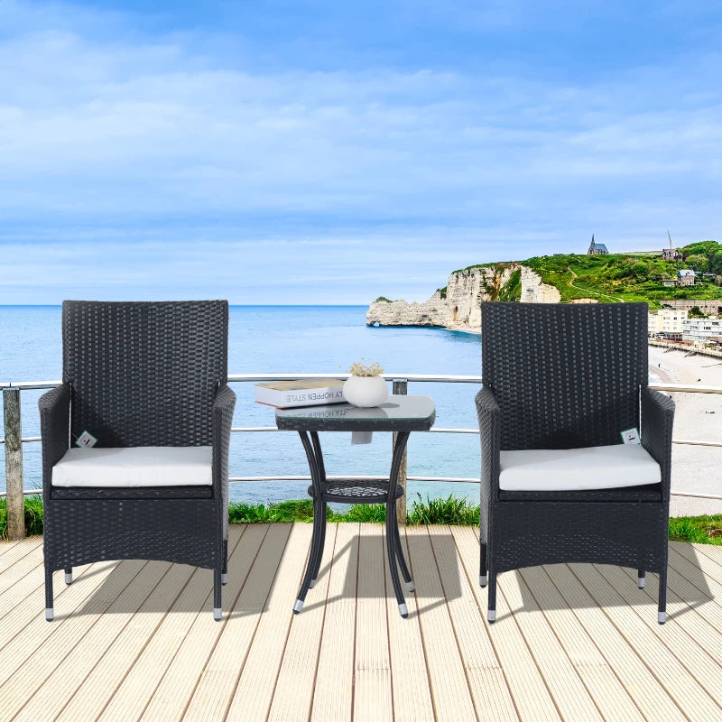 Black 3 Piece Rattan Bistro Set