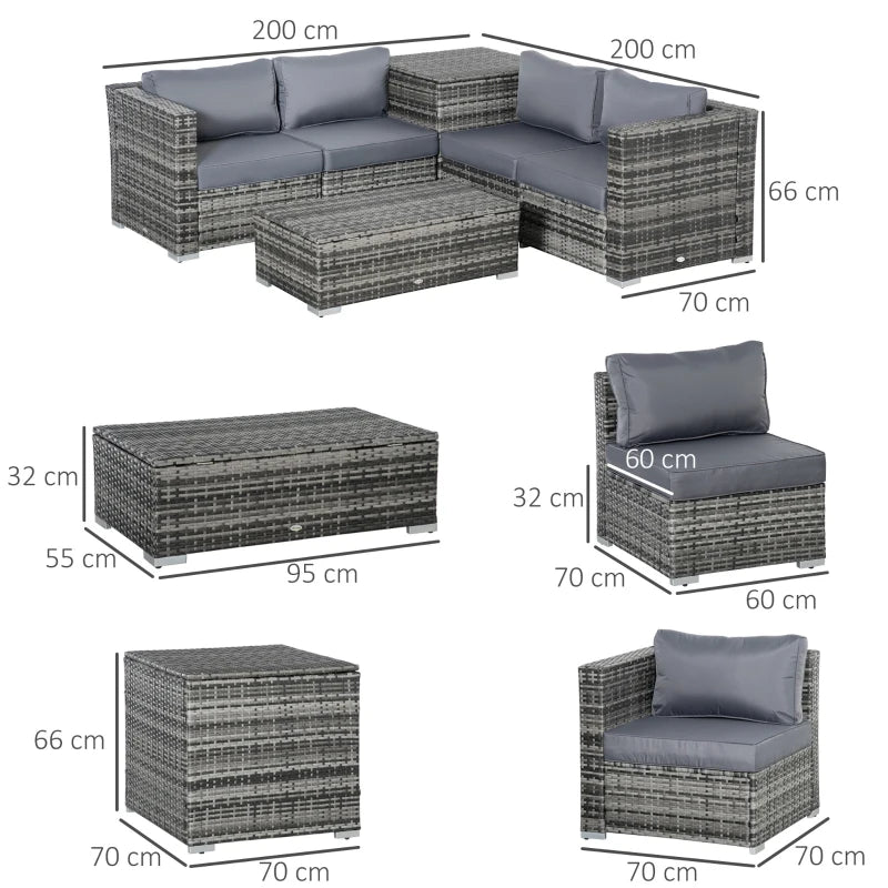4 Seater Mixed Grey Wicker Sofas, Glass Top Table and Storage Unit