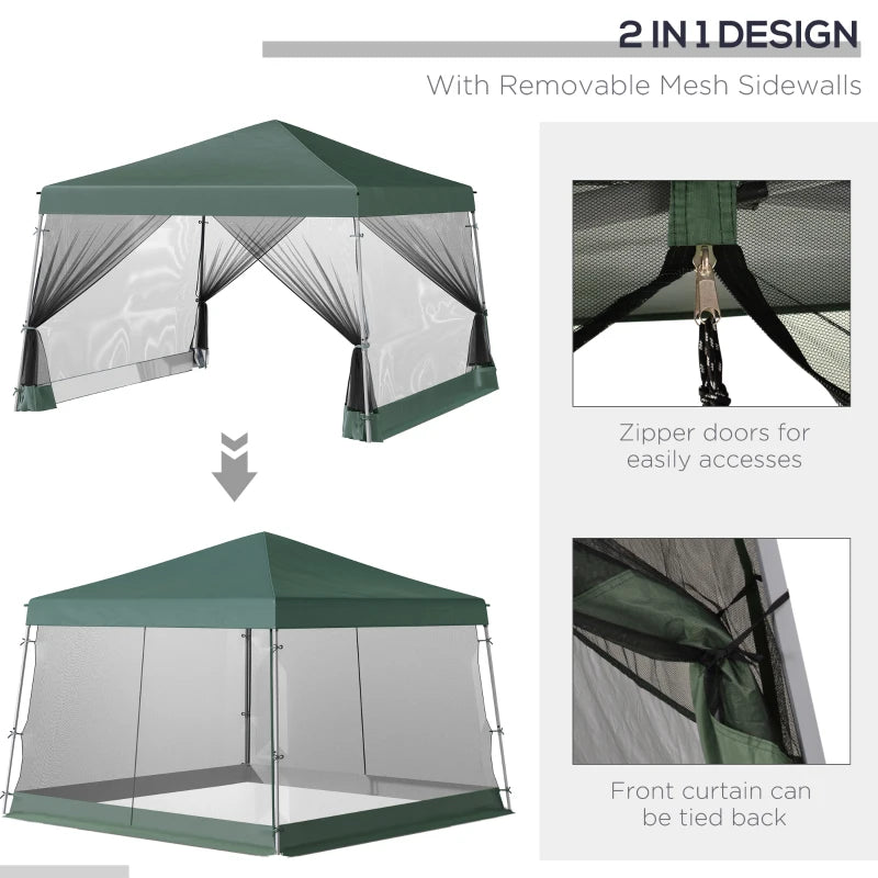 Green Outdoor Garden Pop-up Gazebo Canopy Tent Swith Mesh Screen Side Walls