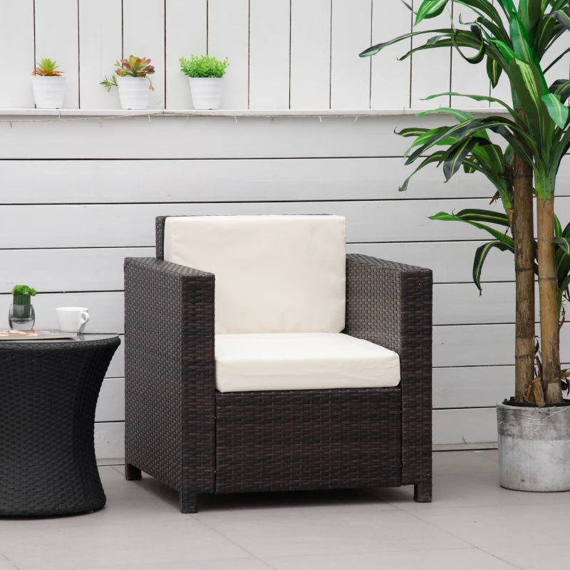 Black Single Seater Rattan Armchair + Cream Cushions with Armrests